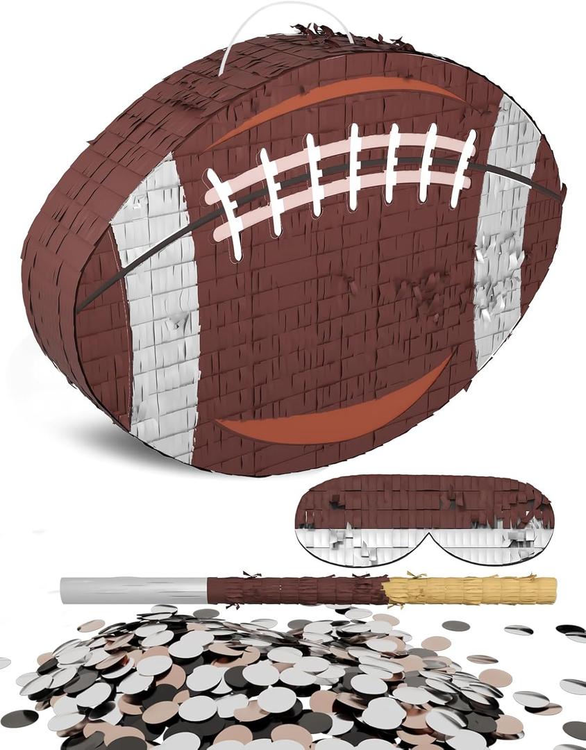 Football Piata  Includes Wooden Stick, Blindfold, and Confetti  16"x11.4"x3"  Perfect for Sports-Themed Party Decorations and Football Pinatas for Birthday Party