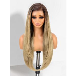 cuiud 13x4 HD Blonde Lace Front Wig 30inch Pre Plucked Glueless Synthetic Wig- Long Ombre Blond Natural Straight Wigs Easy Wear and Go Wigs for Women Beginner Friendly Daily Party Use