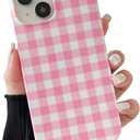 YUANLI Compatible with iPhone 14 Pro Case Plaid Lattice Checkered Gingham Phone Case for Women Girl Soft TPU Shockproof Protection Cover - Pink