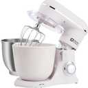 Kitchen in the box Batidora de pie, 5QT+4.5QT, mezclador elctrico de alimentos con dos tazones, 10 velocidades 3 en 1 para uso diario con batidor de huevos, gancho de masa, batidor plano (blanco