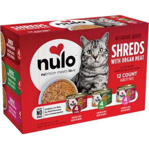 Nulo Real Shreds with Organ Meat Wet Canned Cat Food, Variety Flavors, 2.8 Ounce, 12 Cans