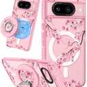 Lotadilo Cute for Google Pixel 8A Case - Compatible with Magsafe Magnetic Ring Holder Stand Kickstand for Women Girls Girly Funny Fashion Pretty TPU Phone Covers Peach Blossom Design