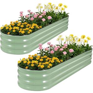 Galvanized Raised Garden Bed 2 Pack, 8x2x1ft Oval Metal Planter Box Outdoor with Support Rods & Corner Protection, Planter Beds for Vegetables, Fruits, Flowers (AvocadoGreen)