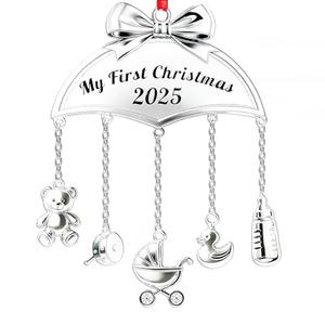Baby's First Christmas Ornament 2025 My 1st Christmas Mobile Ornament for Girls Boys Newborn Gifts Decor New Baby Keepsake with Hanging Bear Duck Carriage Rattle Pacifier Bottle