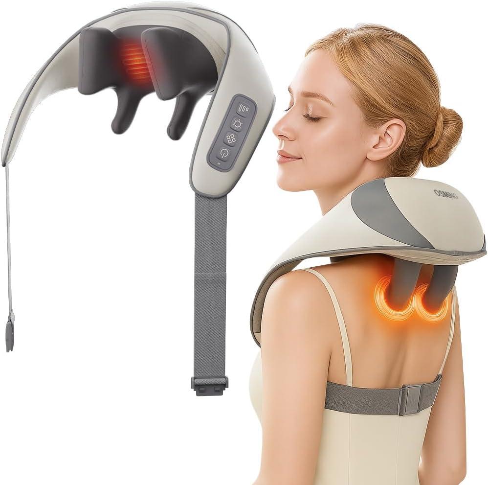 CheckSimple Neck Massager with Heat,Therapexa Neck & Shoulder Massager,6D Shiatsu Back Massager for Pain Relief Deep Tissue,Massager for Leg, Muscle Soreness(Khaki)