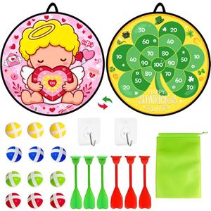 Valentines Day Large Dart Board Game for Kids St. Patrick's Day Large Dart Board with 12 Sticky Balls 6 Darts Valentines Day Indoor Outdoor Party Games for Class School Home Party Favors