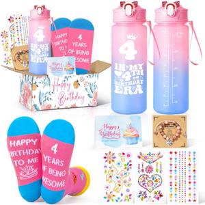 4 Year Old Girl Birthday Gifts  Gifts for 4 Year Old Girl, Best Gift Ideas for 4th Girls Birthday Decorations with Water Bottle, Socks, Bracelet, DIY Diamond Kit