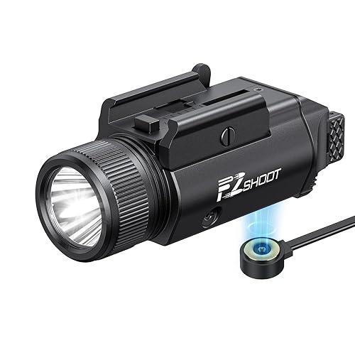 EZshoot 800 Lumens Pistol Flashlight Compatible with Picatinny and GL Rails, Compact Pistol Light with Slide Rail, Rechargeable Tactical Gun Light with Strobe Mode for Home Defense and Hunting