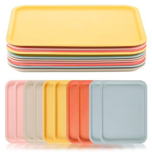 10 Pack Plastic Fast Food Serving Tray, Colorful Rectangular Cafeteria Rectangular Serving Platter Grill Tray for Restaurant Coffee Home School Party Supplies