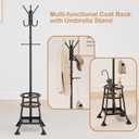 Coat Rack Freestanding,Heavy Duty Coat Tree with Umbrella Holder,Multi-Functional Metal Hall Tree with 12 Hooks and Stand Elegant Storage for Coats,Hats,Bags in Entryway,Bedroom,Office(Black)