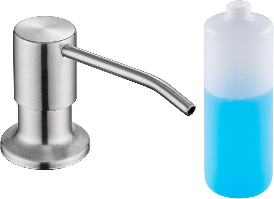 Sink Soap Dispenser Brushed Nickel, Soap Dispenser for Kitchen Sink Stainless Steel Refill from The Top Built in Sink Soap Dispensers with 13 OZ Soap Bottle