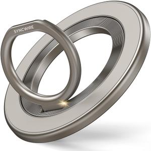 SYNCWIRE Magnetic Phone Ring Holder for MagSafe, 360 Rotation Cell Phone Grip Stand Finger Ring Kickstand Two-Sided Magnet Compatible with iPhone 17 Pro Max 16 15 14 13 12 MagSafe Accessories (Single Ring-1PCS-Titanium)