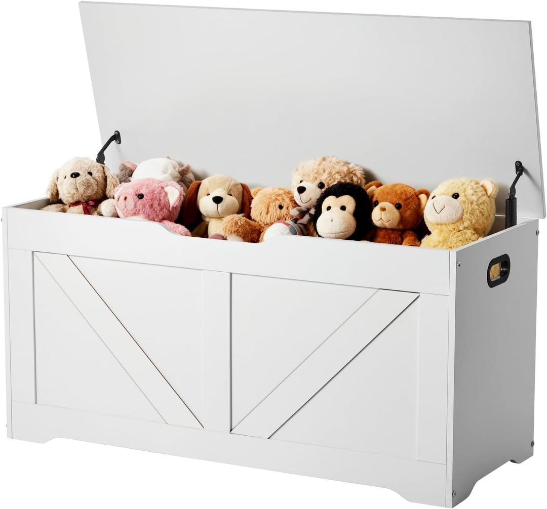 VEVOR Kids Storage Bench, Wooden Toy Box Chest, Large Storage Cabinet with Safety Hinge, Toddlers Storage Bench for Playroom, Living Room or Entryway, Easy Assembly, 38.98 x 15.55 x 18.9 in, White, 39 Inch