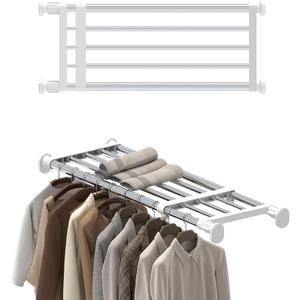 Hershii Expandable Shelf Rod Closet System 5-Bar Telescopic Heavy Duty Clothes Hanger Adjustable DIY Storage Organizer Shoe Rack (19.68 - 31.49 inches, Ivory)