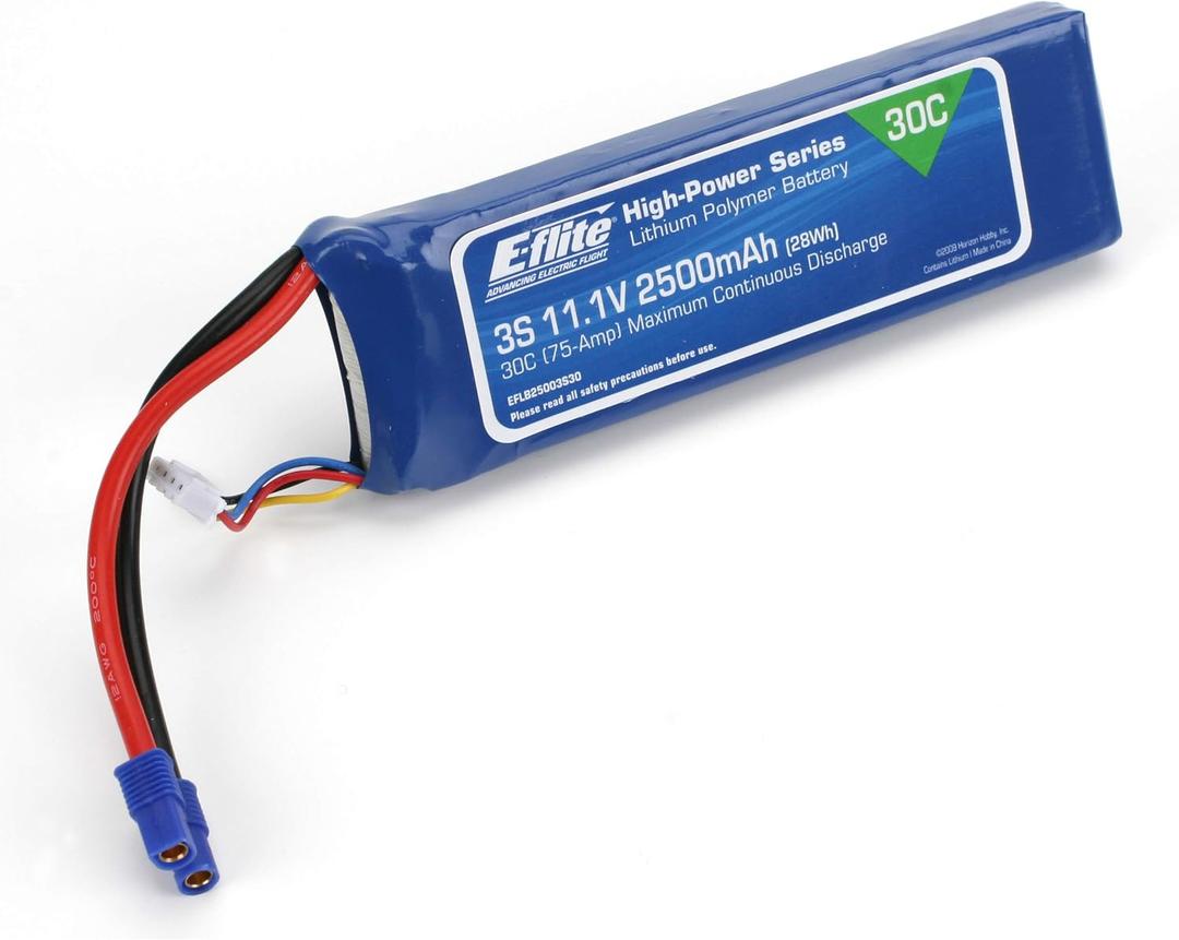 E-flite 2500mAh 3S 11.1V 30C LiPo 12AWG EC3 Battery