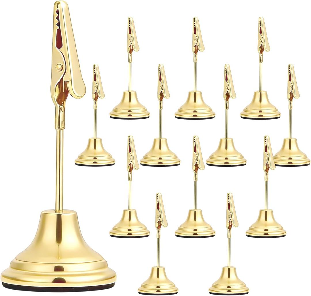12 Pcs Table Number Holders Gold Metal Place Card Holders with Alligator Clip Table Card Holder Tables Number Stands Tables Sign Holders for Wedding Anniversary Birthday Party