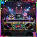 Peryiter 6 ft 80s 90s Radio Theme Party Tablecloth, 80s 90s Birthday Party Supplies Hip Hop Retro Backdrop Disco Decoration Vintage Radio Washable Fabric Polyester Rectangle Table Cover