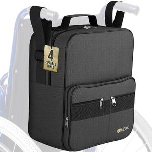 Deluxe Wheelchair Bag  Storage Backpack for Adults  Hangs Securely on Wheelchair Back  Organiser for Mobility & Electric Wheelchairs  Black