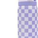 Checkered Insulated Stainless Steel Water Bottle with Straw for Sports and Travel, 32oz, Gifts for Women Girls Friends Teens Birthday Christmas (Purple)