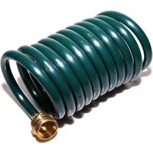 Lightweight EVA Coil 15 ft Garden Hose with 1/2" GHT Solid Brass Fittings, Water Hose with Brass Connectors (15FT, Green)