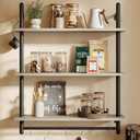 Bestier 3 Tier Industrial Pipe Shelving, Floating Book Shelves for Wall, Storage Hanging Shelves with Towel Bar for Bathroom Organizer Bedroom Kitchen Plants Office. 31.5 Inch Retro Grey