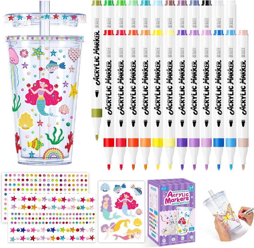 3 x 24 Acrylic Paint Markers Set for Adult Coloring Books with DIY Water Bottle | Acrylic Paint Pens Fine Tip for Stone, Rock Painting, Paper, Wood, Glass, Fabric,Art Supplies Gift for Adults, Teens, Kids