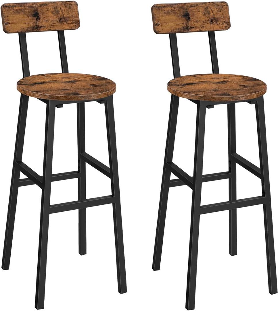 MAHANCRIS Bar Stools, Set of 2 Round Bar Chairs, 28 Inches BarStools with Back, Breakfast Bar Chairs with Footrest, Counter Bar Stools, for Dining Room, Kitchen, Bar, Rustic Brown BAHR27701