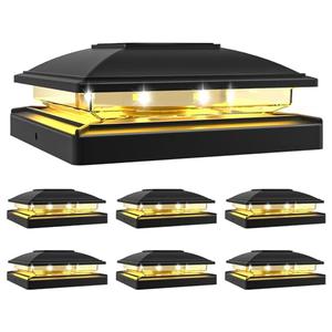 VOLISUN Solar Post Cap Light Outdoor,Solar Fence - Post Lights Waterproof for 4x4/5x5/6x6 Wooden/Vinyl,Black Deck Cap Light Solar Powered with Warm White for Garden/Patio/Porch 6pack