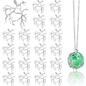 Hicarer 20 Pcs Pendant Trays for Jewelry Making Branch Shape Metal Claw Cage Pendant Frames Backing Necklace Open Bezels for DIY Necklace Jewelry Craft (Silver)