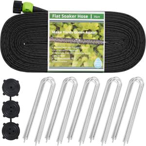 KOBAZ Flat Soaker Hose 75 ft Save 70% Water, Leakproof Design Double Layer Sprinkler Hose Drip Hose for Garden Bed