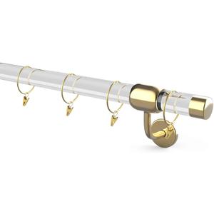 8FT acrylic curtain rod set for 96"windows, 1 1/2" diameter clear acrylic curtain rod with twenty curtain rings. Three gold yellow wall mounted brackets. Modern & clear look.