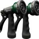 AUTOMAN Garden Hose Nozzle 2PK, ABS Water Spray Nozzle with 7 Adjustable Patterns, Slip Resistant for Watering Plants, Lawn, Garden, Washing Cars, Cleaning, Showering Pets & Outdoor Fun (Dark Green 2)