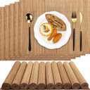 Set of 24 Bamboo Placemats 15.8x12 Inch Sushi Rolling Mat Japanese Style Wicker Placemats Washable Heat Resistant Table Mats for Dinner Kitchen Wedding Party(Bamboo Color)