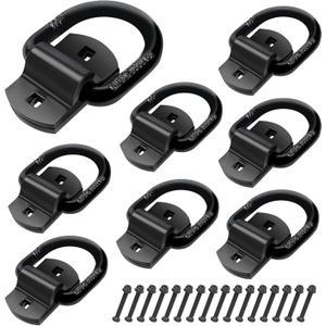 Eapele 1/2" D Rings Tie Down Anchors, Heavy Duty Steel Breaking Strength 12000 lbs, Surface Mount Hooks for Securing Cargo on Trailer, Trucks with Screws and Bolts (Black 8pcs)