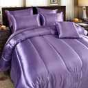Bedding_Dreamer Satin Comforter Set King Size, 8 Piece Bed in a Bag Lavender with Sheets, Silky Soft Polyester Satin Bedding Set, Lightweight, 16 Inch Deep Pocket, Soft Glam Style