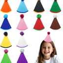 12 Pcs Party Hats for Kids Adults Stuffed Toys Reusable Felt Party Hats with Pom Poms Tiny Cone Birthday DIY Hat (Small)