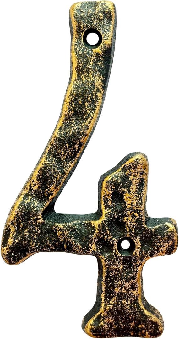 2 x 5.5 Inch Cast Iron House Numbers - Hammered Finish Mailbox Numbers - Metal Address Plaque Numerals - Weatherproof, Easy to Install, Soild Home Decor/Number 4