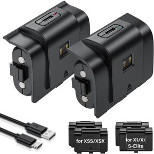 Rechargeable Controller Battery Pack for Xbox,2x4800mWh(2000mAh) Batteries Pack with USB-C Charging Cable for Xbox Series S|X/Xbox One S/One X/One Elite Remote Play and Charge Kit with 4 Cover(2 Pack)