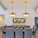 Dijiahua 3-Light Gold Pendant Lights Kitchen Island, 2-Tiers Crystal Pendant Light Fixtures Over Table, 12.6''Dia Brass Dining Room Glam Chandelier,Modern Adjustable Cord Hanging Lamp for Bedroom