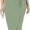 2025 Womens Deep Cross V Neck Ruffle Sleeve Tulip Hem Plus Size Work Cocktail Party Elegant Ruched Long Wrap Dress
 Size M