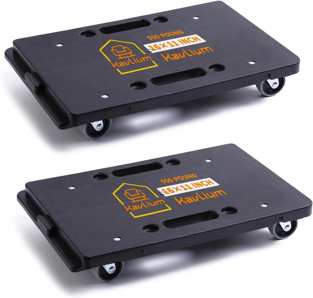 Furniture Dolly, Furniture Movers Dollys with Wheels,16in-11in 500lbs Capacity, Moving Dolly 4 Wheels Heavy Duty,4 Wheels Small Flat Dolly, 2 Pack, Black