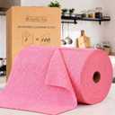 KitchLife Microfiber Cleaning Cloth Roll, 100 Pack - Tear-Away Microfiber Paper Towels, Lint-Free, Reusable, Washable for Kitchen, Car, Dishes, and Sensitive Surfaces (Pink)