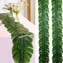 Artificial Palm Leaves Table Runners 72 Inch, Tropical Palm Leaves Table Runner Faux Leaf Table Cloth for Wedding Hawaiian Luau Theme Party Supply Summer Table Wall Decorations (2)