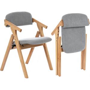 Folding Chairs with Padded Seats,Wooden Stackable Dining Chair,Easy to Store Foldable Dining Chairs for Kitchen, Living Room, Wedding Party Picnic (Dark Gray)