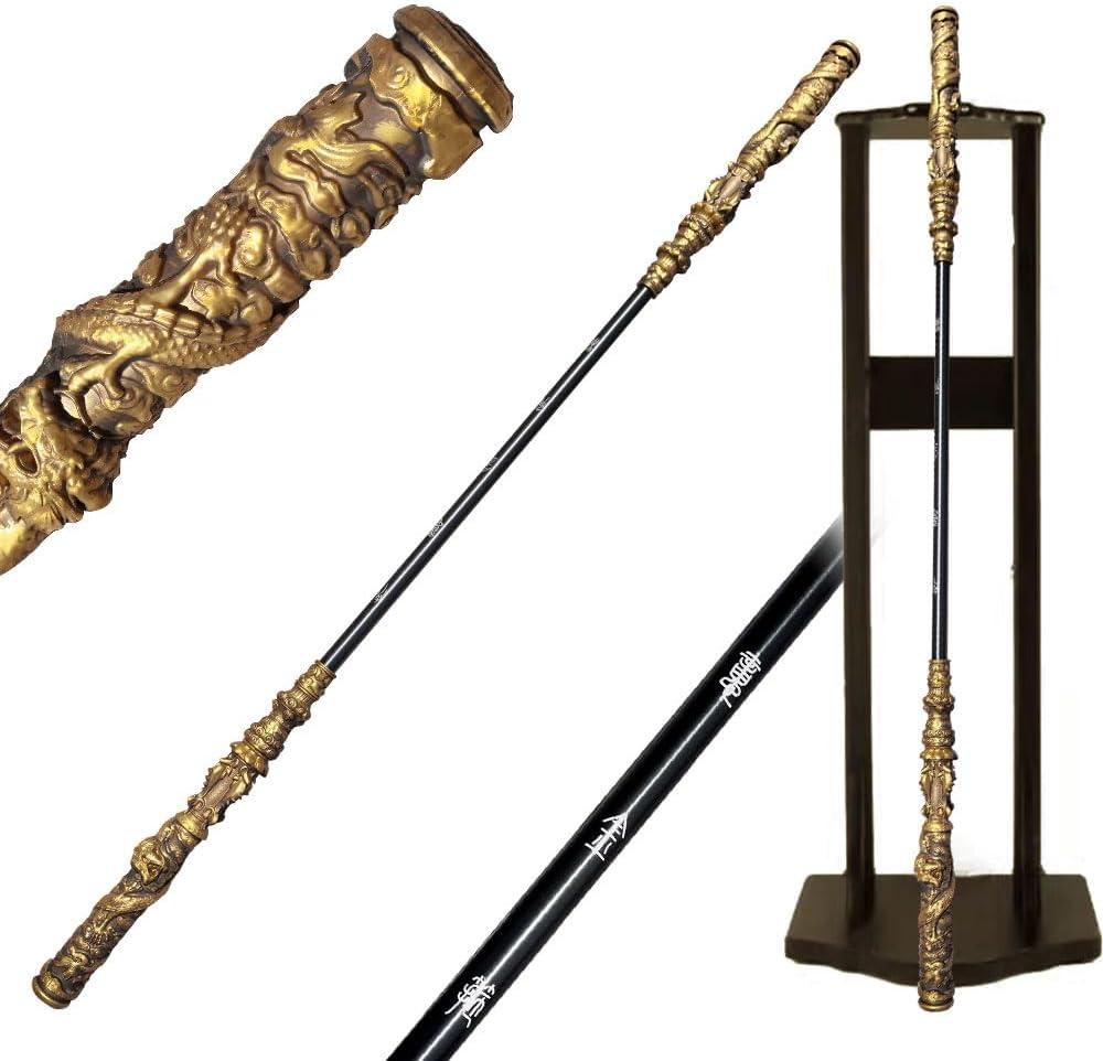 LuGlory 67-Inch Handcrafted Retractable Metal Staff -Inspired Gold-Banded Staff, Durable Alloy, Perfect for Fans and Collectors Cosplay