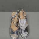 JANSEVEN Rhinestone Sandals Women Crystal Heels Platform Chunky Heel Ankle Strap Sparkling Sandals Peep Toe Sexy Dress Bridal Wedding Party Shoes 7.5