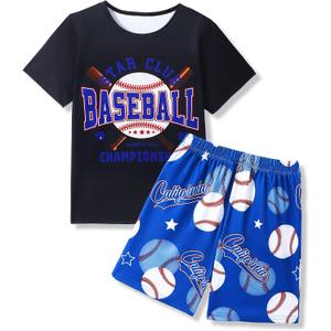 Mikrdoo Boys Pajamas 2 Piece Soft Short Sleeve Summer Pj Set Stretchy Short Sleepwear for Big Kids Size 6-16 Years