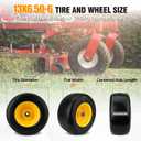 2PCS 13x6.50-6 Flat Free Tire and Wheel with 1/2" & 3/4" & 5/8" Precision Bearings and 4"-7.4" Centered Hub, Front Zero-Turn Smooth Tire Replacement for Riding Lawn Mowers Garden Tractor-Yellow