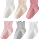 6 Pairs Toddler Ruffle Socks for Girls - Baby Grip Socks with Non-Slip, Cute Grippy Frilly Design (0-12 Months)