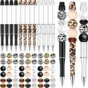 Geyee 12 Set Plastic Beadable Pens Assorted Bead Pens Crystal Wood Round Spacer Set Black Ink DIY Ballpoint for Women Men Gift Office Supplies